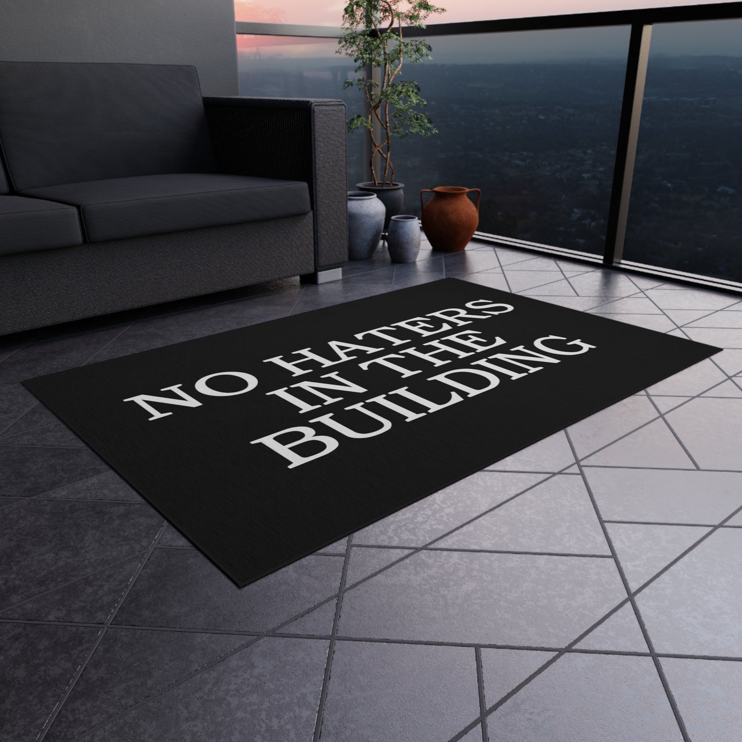 No Haters In The Building Rug Great housewarming Gift No Haters In The Building Outdoor Welcome Mat