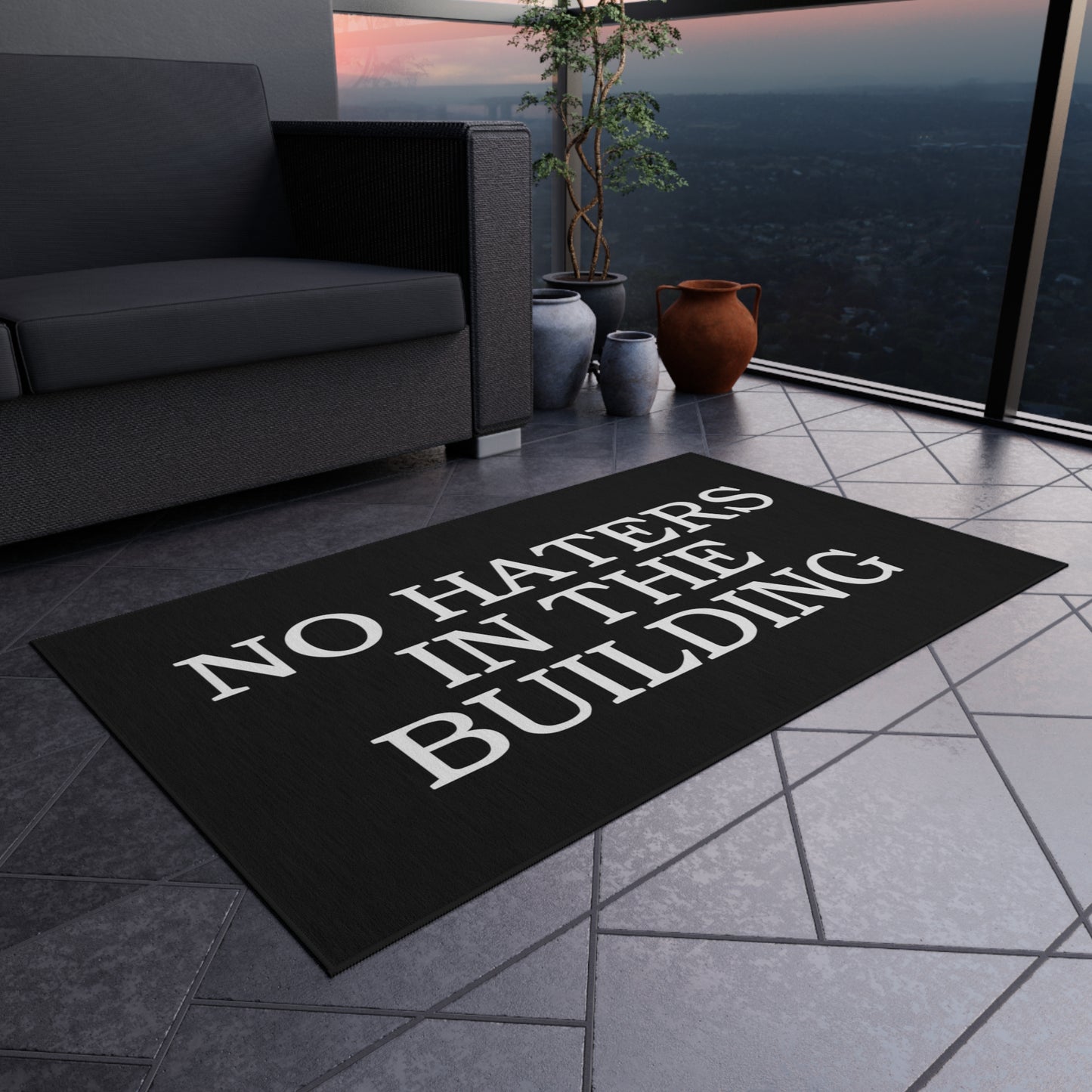 No Haters In The Building Rug Great housewarming Gift No Haters In The Building Outdoor Welcome Mat