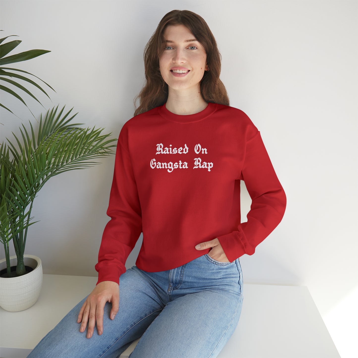 Raised on Gangsta Rap Crewneck Sweatshirt for Rap & Hip-Hop Lover, Gangsta Rap Crewneck