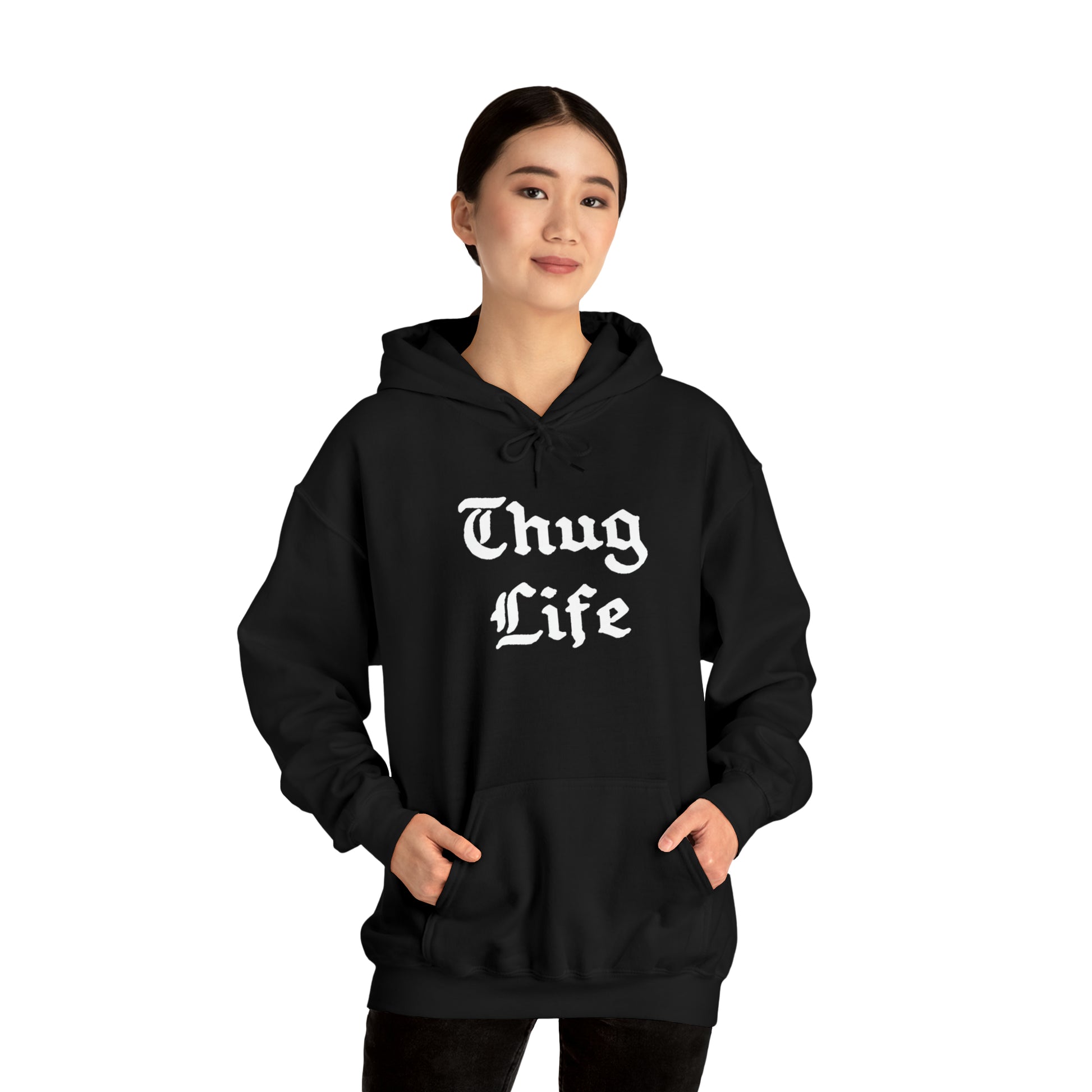 Girl wearing Thug Life Hoodie