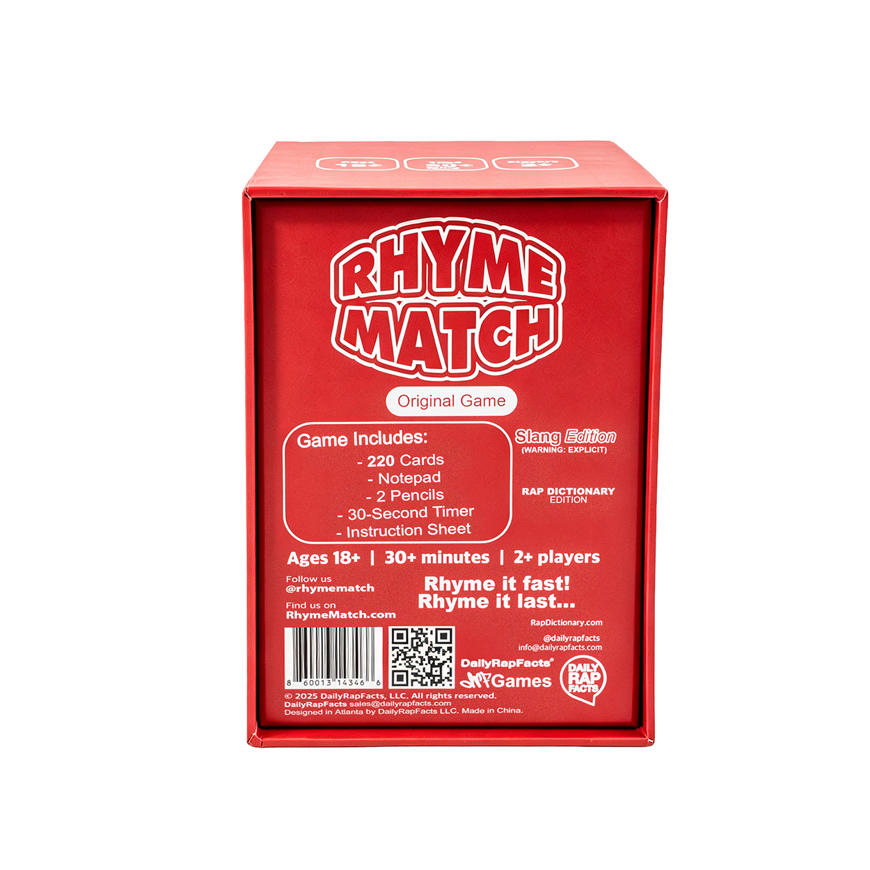 Back of Rhyme Match Game Rap Dictionary/Slang Edition