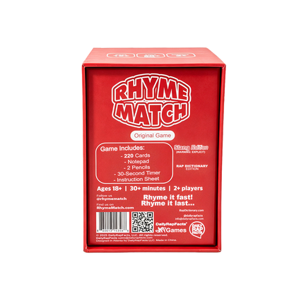 Back of Rhyme Match Game Rap Dictionary/Slang Edition